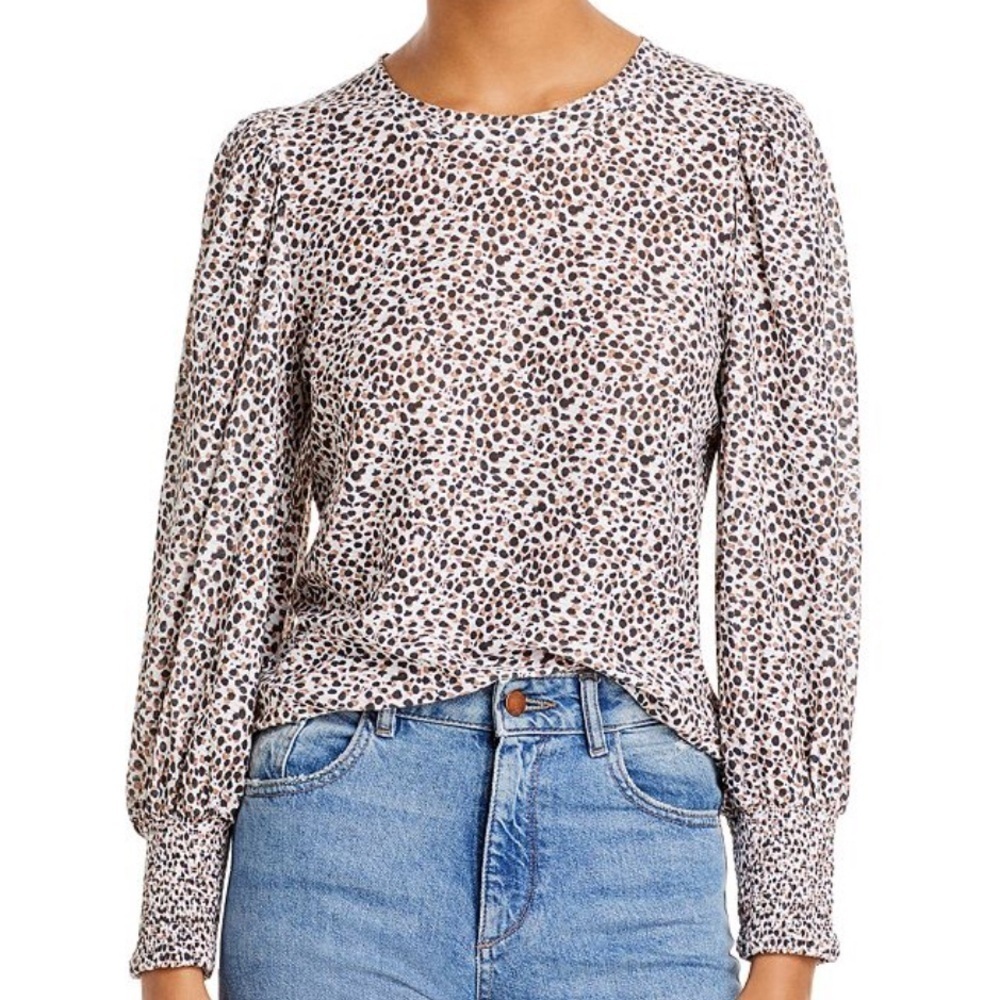 Nation LTD Loren Printed Balloon Sleeve Top In Spotted Print Women’s Size XS